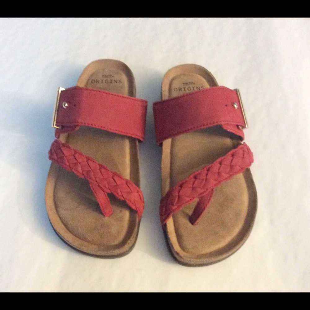 Earth Origins Red Braided Leather Slip On Sandals